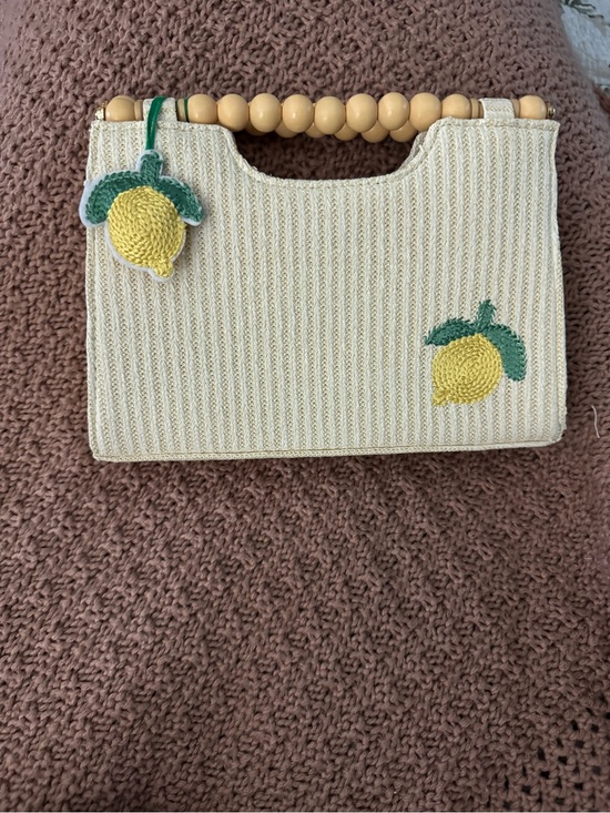 Handbags - Crochet Lemon Straw Tote with Wooden Bead Handle